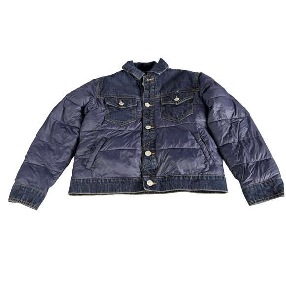 GAP Denim Puffer Jacket Boys M – Quilted Colorblock Denim & Nylon Retro Trucker - Picture 4 of 11